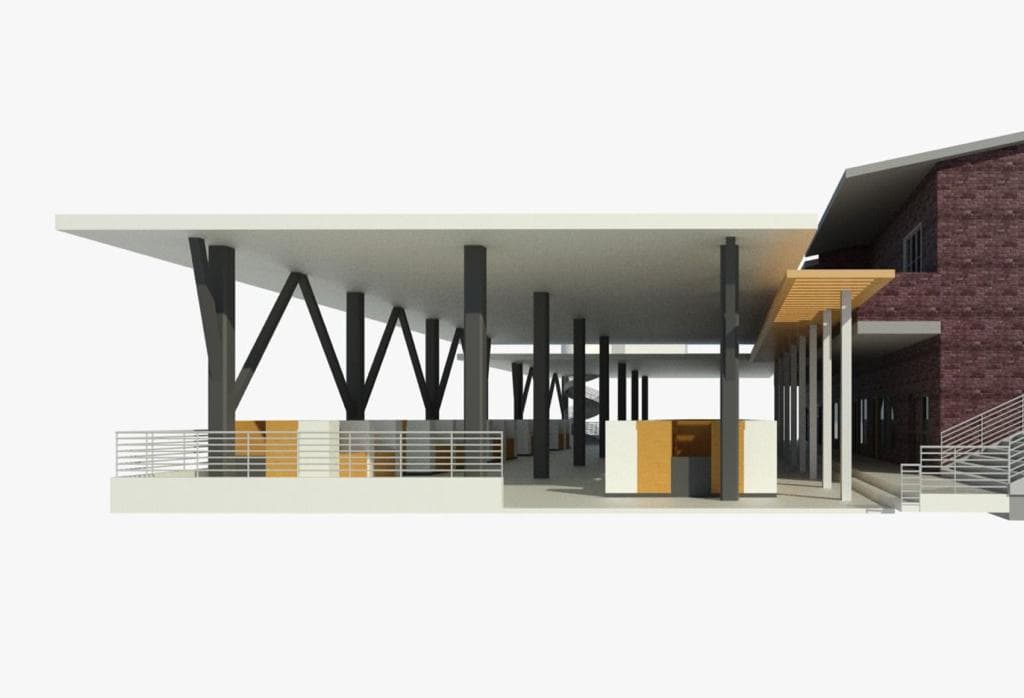 Diseño arquitectónico de equipamiento comunitario con cubierta amplia