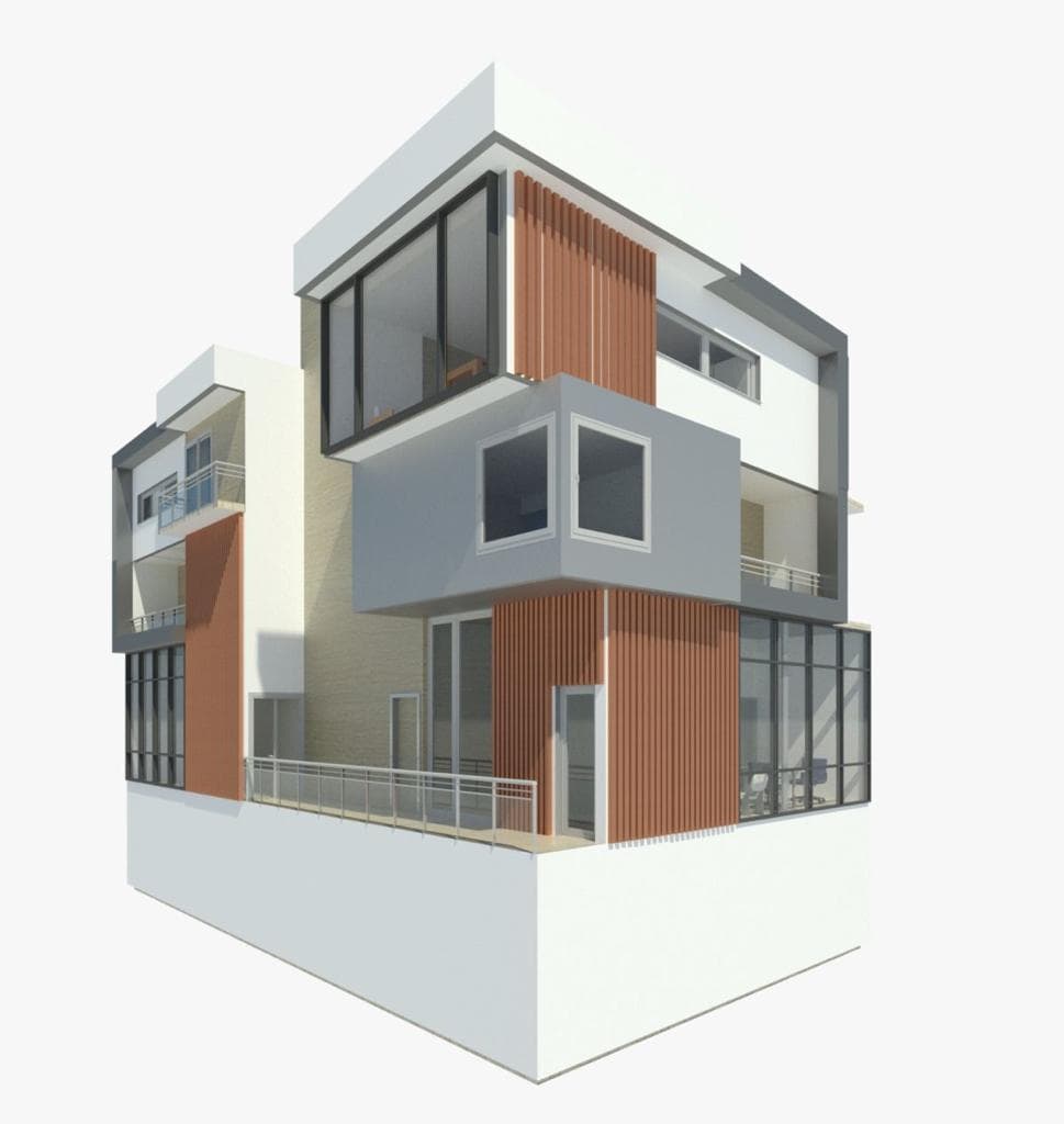 Vivienda moderna con listones de madera en fachada