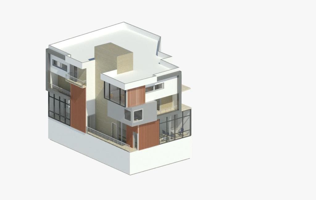 Vista isométrica de vivienda de tres niveles